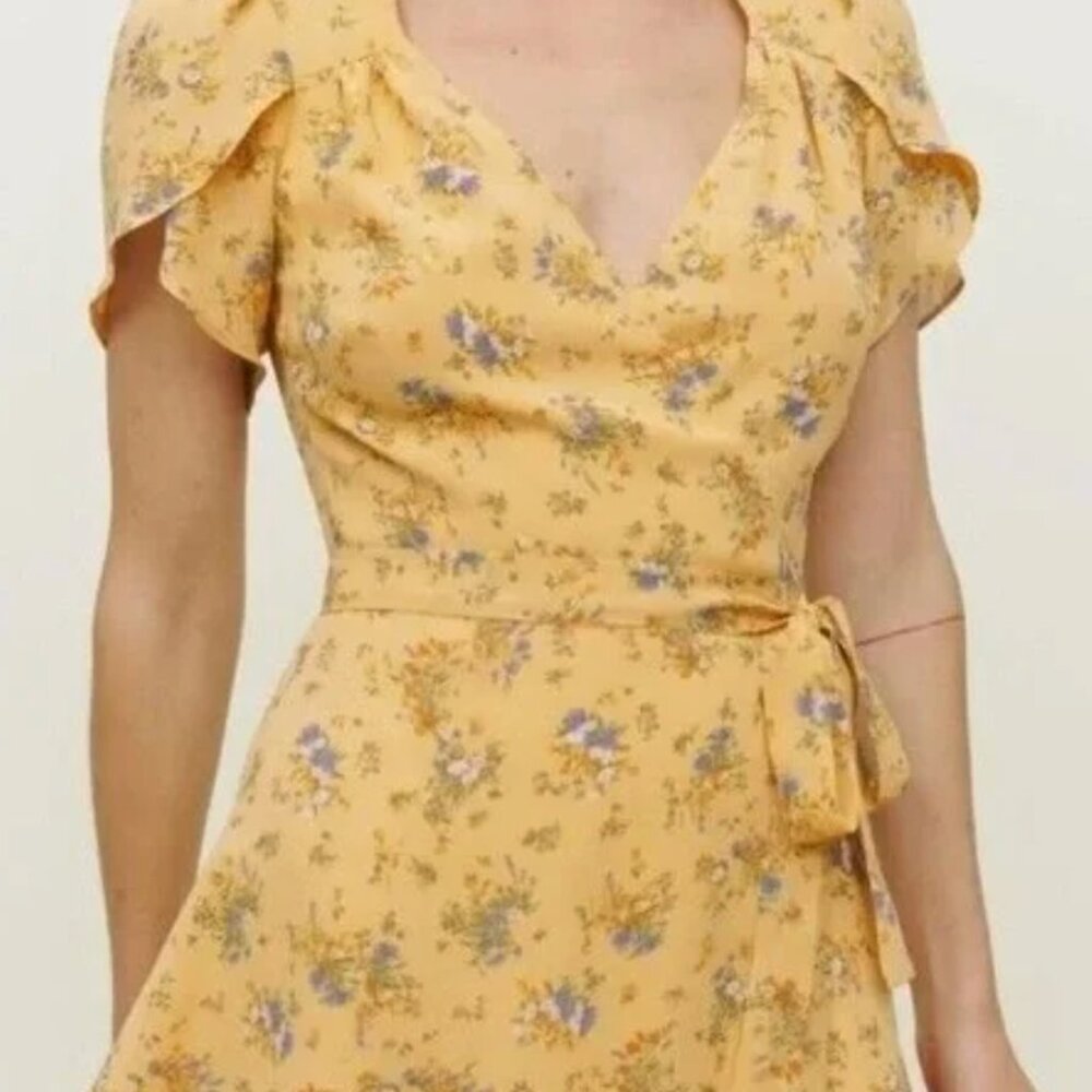 Reformation NWT Floral Yellow Wrap Dress